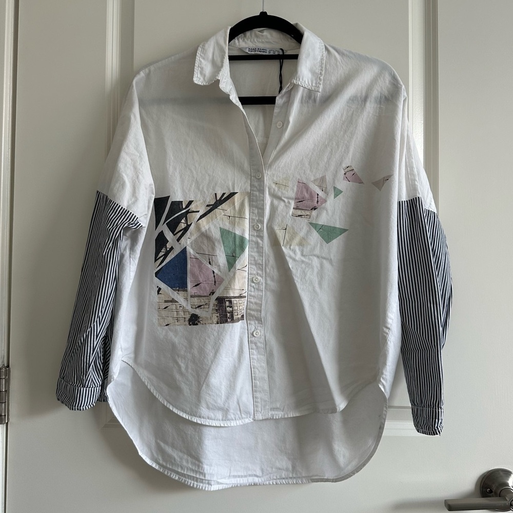Zara geometric modern button down shirt